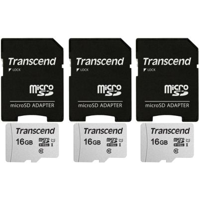 3 Units Transcend 16Gb Microsd Class 10 Micro Sdhc Memory Card With Sd Adapter