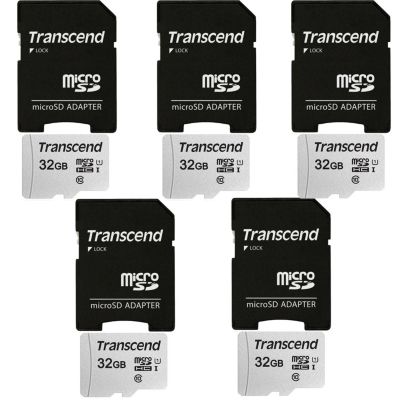 5 Units Transcend 32Gb Microsd Class 10 Micro Sdhc Memory Card With Sd Adapter, Black, Standard -  614198400995