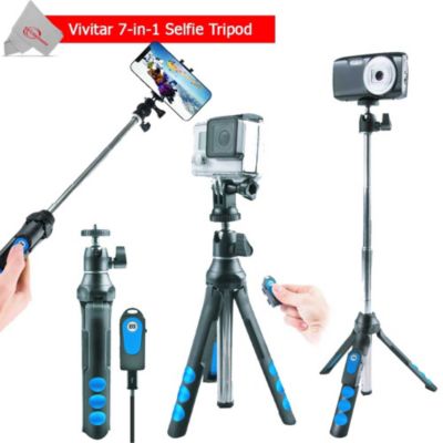 Vivitar 7-In-1 Streaming Essentials Selfie Tripod Selfie Stick With Wireless Remote For Smartphones Cameras And Gopro, Black, 0 -  681066017258