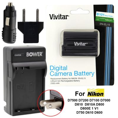 Vivitar Vivtar Oem Enel15 Battery And Charger Kit For Nikon D7500 D7200 D7100 D7000 D810 D750 D610, Black -  635322933721
