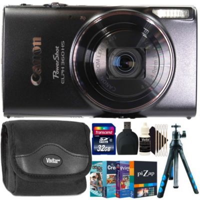 Canon Powershot Elph 360 Hs Digital Camera With Selfie Tripod Stick Kit - Black