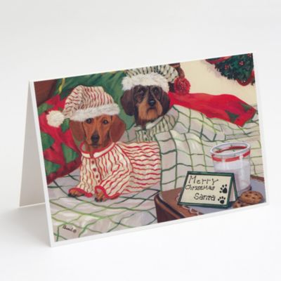 Caroline's Treasures Dachshund Christmas Waiting For Santa Greeting Cards And Envelopes Pack Of 8