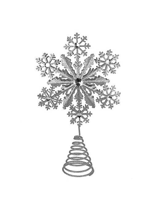 Glitter Snowflake Tree Topper - Gold Sparkling Gem Christmas Tree Decoration (Silver Glitter)