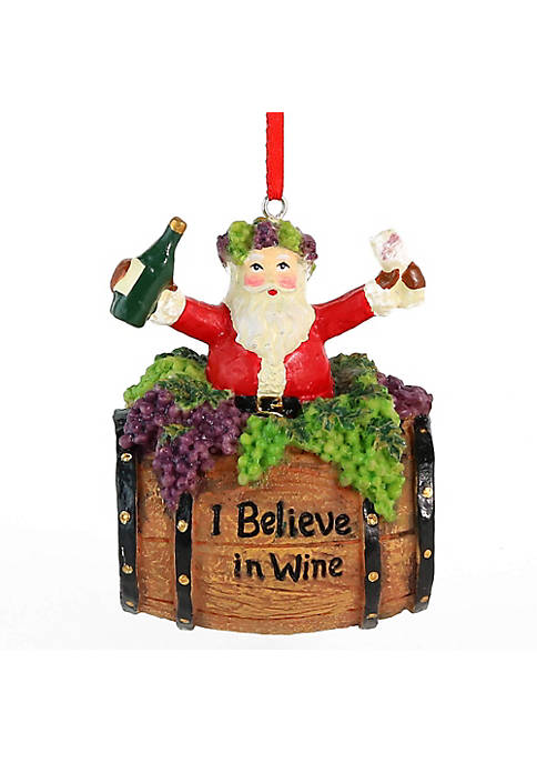 Santa Wine Barrel Ornament - Santa On Wine Barrel Christmas Holiday Tree Decoration