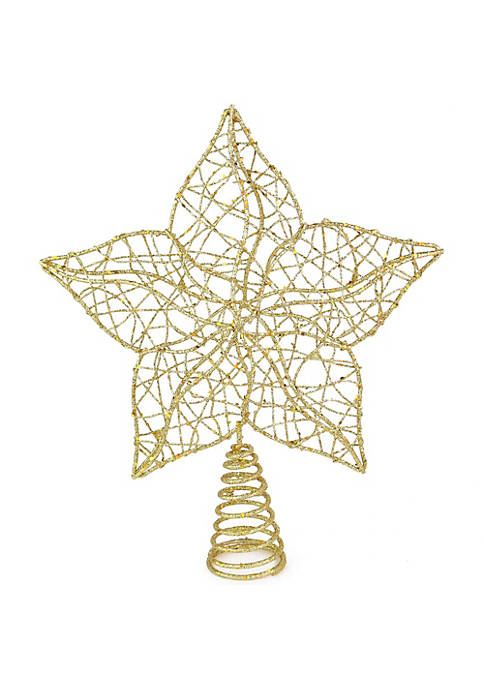 Glittered Star Tree Topper - Christmas Gold Sparkle Wire Star Leafy Decoration