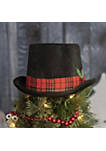 Snowman Hat Tree Topper - Snow Man Top Hat Christmas Tree Top Decorations With Plaid Red Ribbon And Mistletoe Holly And Berry