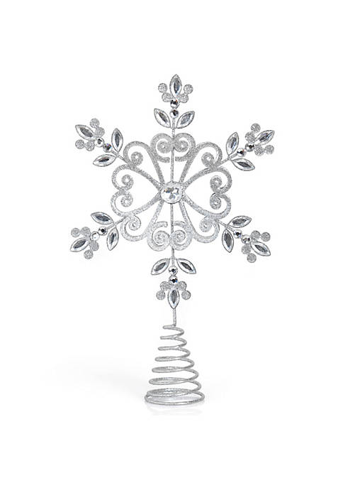 Ornativity Flower Snowflake Tree Topper – Silver Glitter