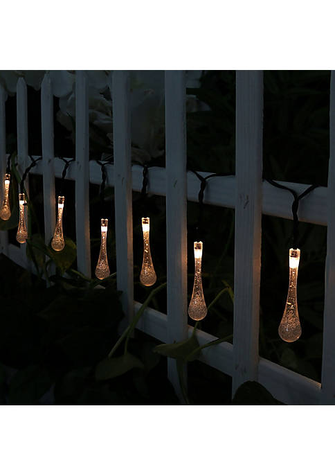 Sunnydaze 30 Count Warm White Water Drop LED Solar String Lights - 20-Foot