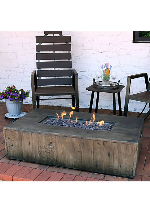 Sunnydaze Rustic Faux Wood Propane Gas Fire Pit Table w/ Cover - 48-Inch