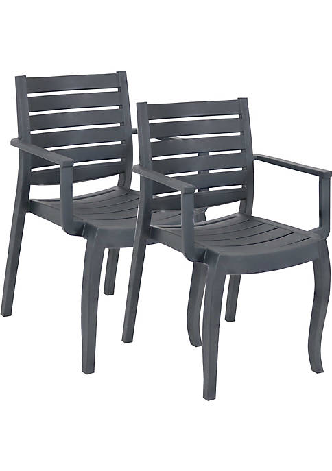 Sunnydaze Illias Plastic Outdoor Patio Arm Chair - Set of 2 - Gray