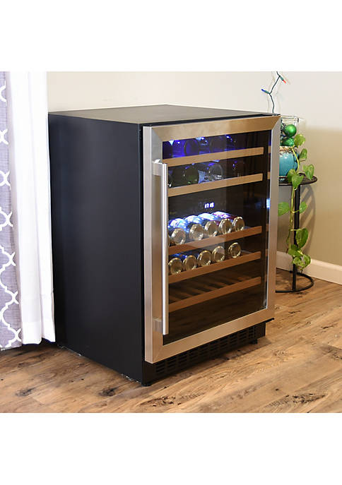 Sunnydaze Stainless Steel Beverage Refrigerator with Wooden Shelves - 46-Bottle Capacity