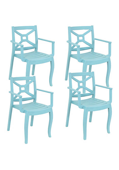 Sunnydaze Tristana Plastic Outdoor Patio Arm Chair - Set of 4 - Blue