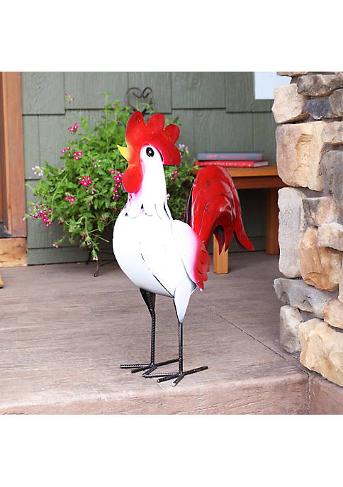 Sunnydaze Decor Cluck the White Metal Rooster Statue