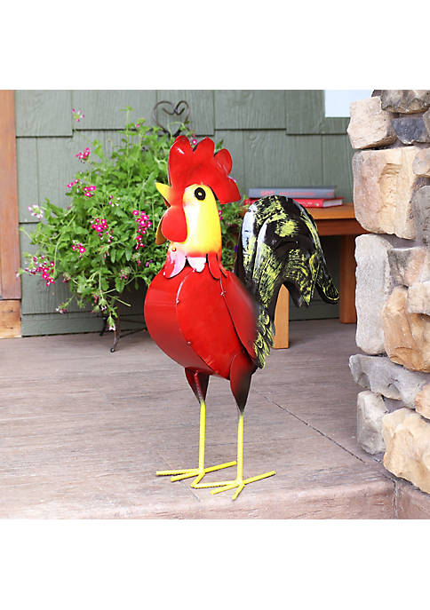 Sunnydaze Decor Lewis the Red Metal Rooster Statue