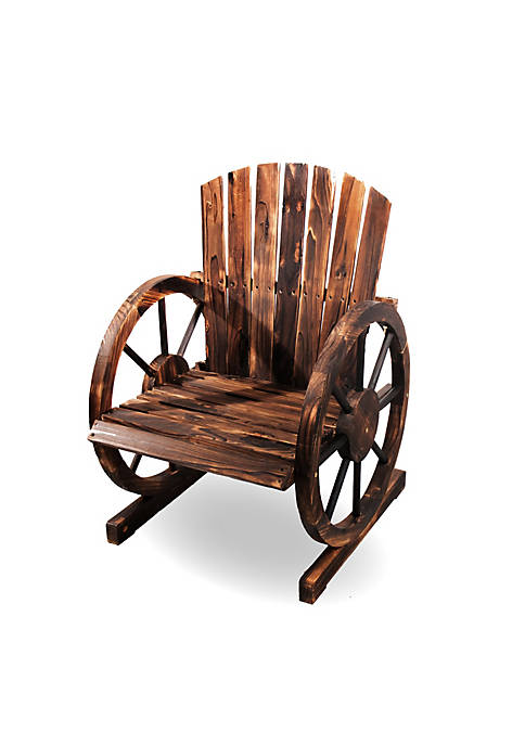 Backyard Expressions Wooden Wagon Wheel Chair Rustic Armrest