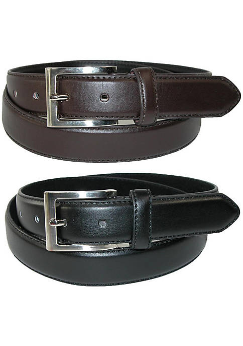 CTM Mens Leather Basic Dress Belt with Silver