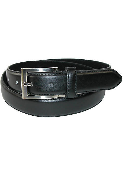 Mens Leather 1 1/8 Inch Basic Dress Belt with Silver Buckle