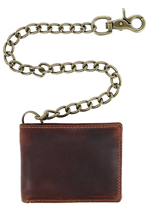 Mens RFID Vintage Leather Bifold Chain Wallet