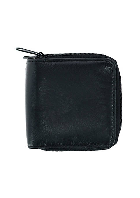 CTM Mens Leather Double Zip-Around Coin Pouch Wallet
