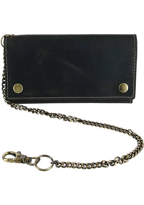 CTM Mens Hunter Leather Long Trifold Chain Wallet