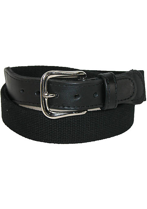 Boston Leather Mens Cotton Web Belt with Leather
