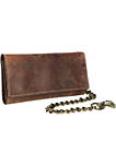 Mens Crazy Horse Leather RFID Long Trifold Chain Wallet