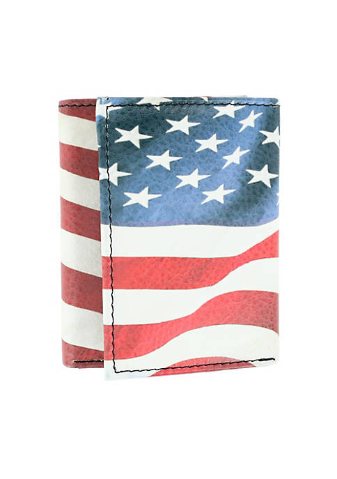 CTM Mens Leather American Flag Trifold Wallet