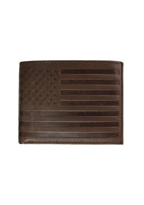 Mens Leather American Flag Embossed Bifold Wallet