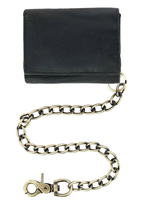 Mens RFID Vintage Leather Trifold Chain Wallet
