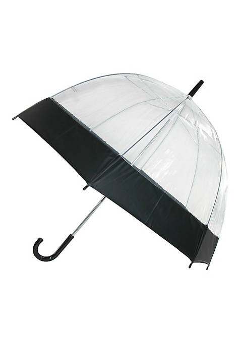 Womens Transparent Bubble Umbrella with Colored Trim and Hook Handle