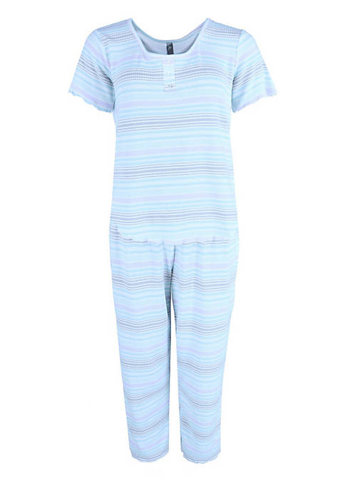 PJ Couture Womens Lightweight Striped Ribbed Knit Pajama