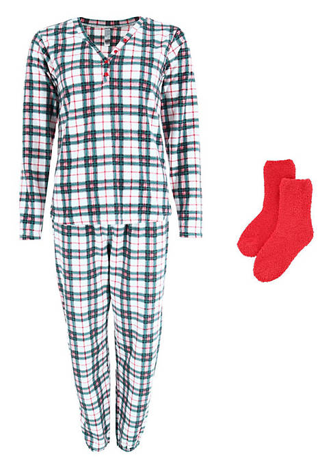PJ Couture Womens Holiday Plaid Long Pajama Set