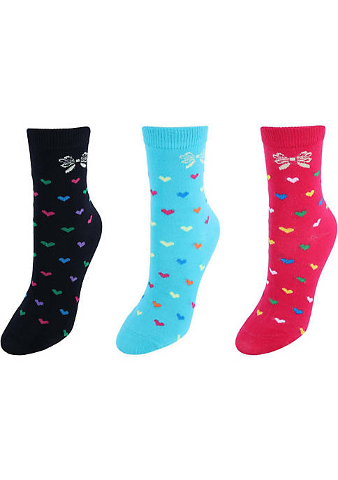 CTM Womens Assorted Hearts Patterned Crew Socks (3