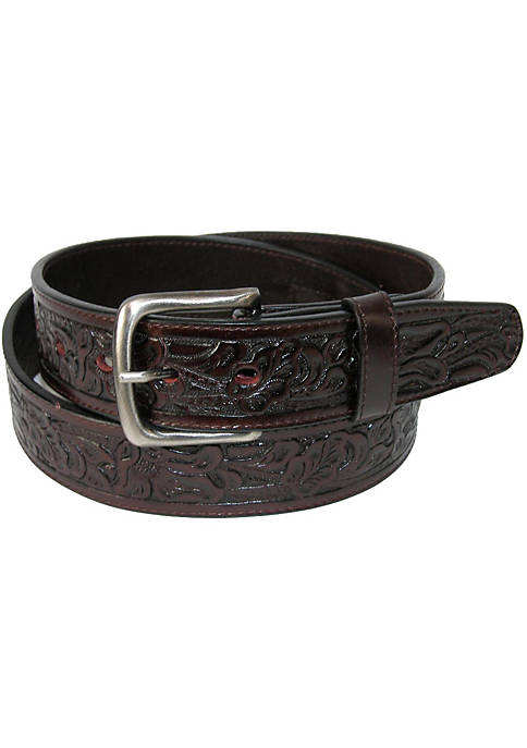 CTM Embossed Leather Money Belt with Removable Buckle