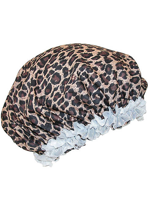 CTM Womens Satin Leopard Hair Roller Sleep Cap
