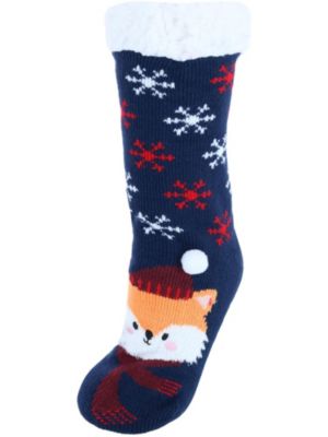 CTM Women's Chamois Holiday Front Facing Character Gripper Socks, Green