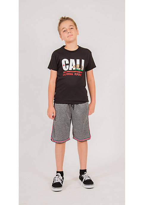 Kids Poly Pique Striped Shorts in Black Marl
