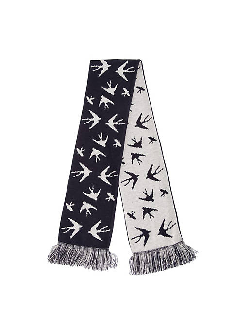 Swallow Pattern Knitted Winter Scarf With Fringe