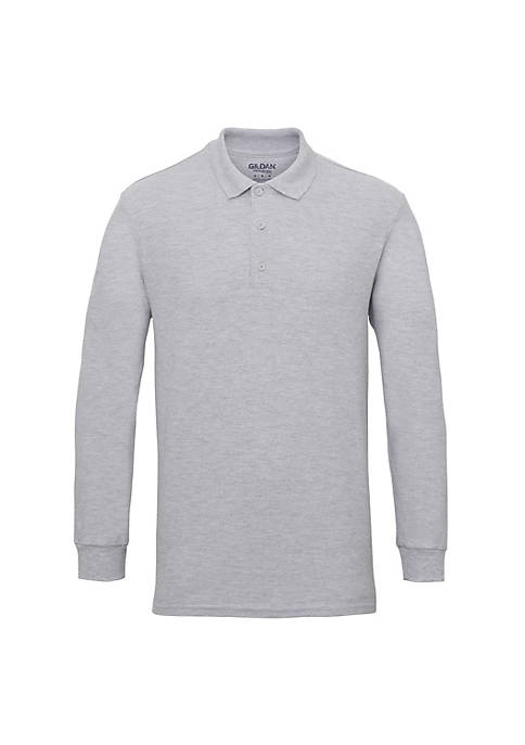 Mens Long Sleeve Premium Cotton Double Pique Polo Shirt