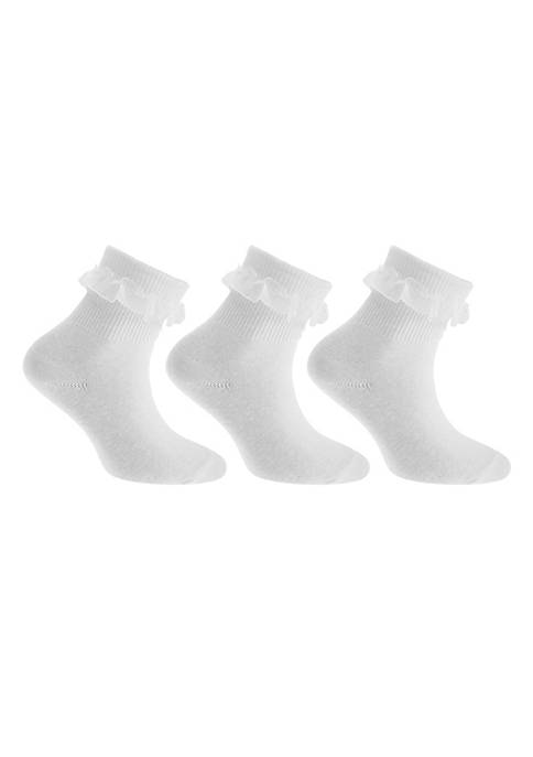 Cottonique Childrens Girls Plain Lace Top Socks (Pack