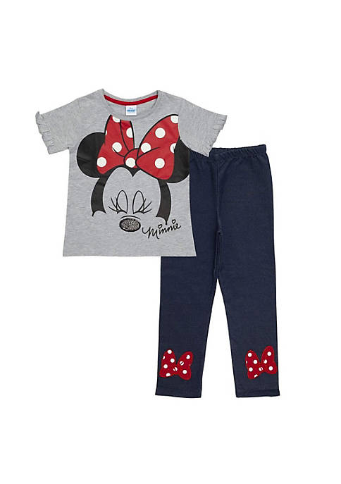 Disney Girls Minnie Mouse Eyelashes T-shirt And Leggings