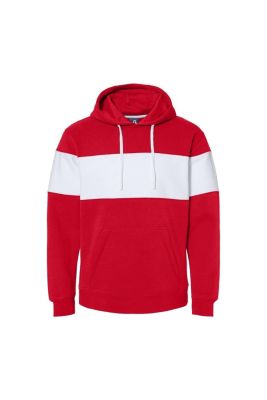 J. America Men's Varsity Fleece Colorblocked Hooded Sweatshirt, Red, Xs