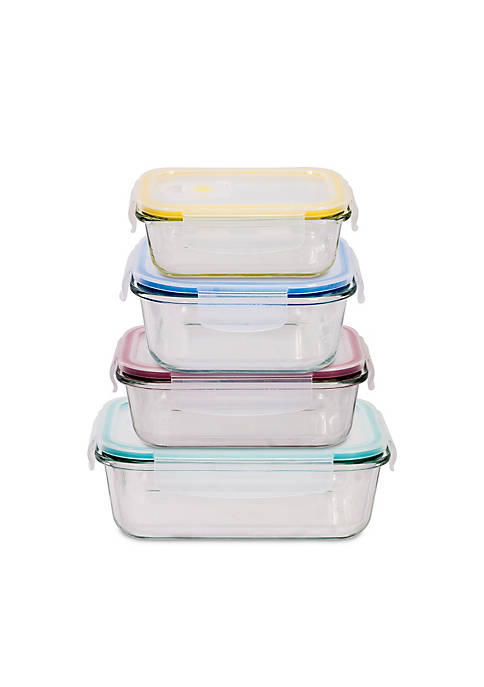 Glass Meal Prep 4pc Storage Container Set W/ Snap Locking Lids