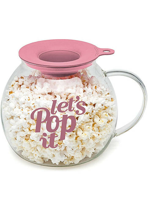 Glass Microwave Popcorn Maker- 3 Quart Family Popcorn Maker in Pink