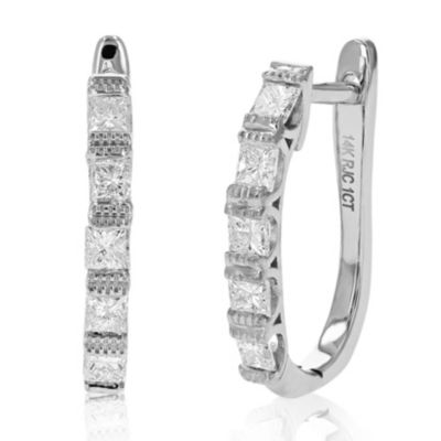Vir Jewels 1 Cttw Princess Diamond Hoop Earrings 14K White Gold Milgrain Prong Set 0.59 Inch