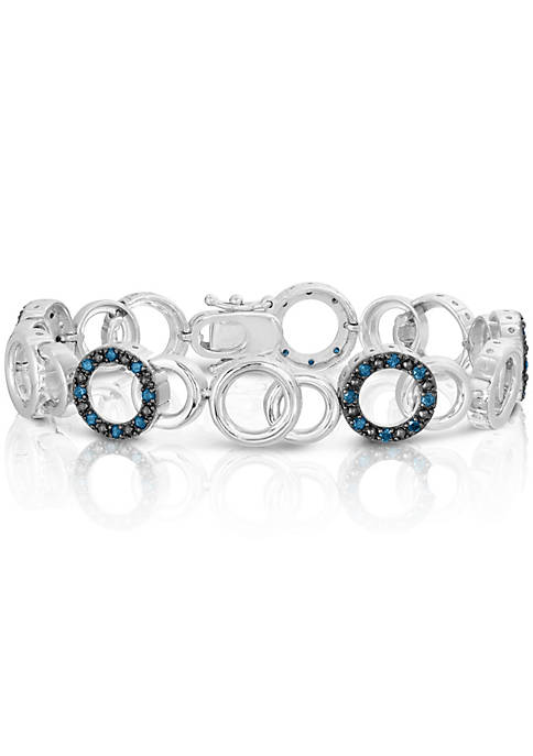 1 cttw Blue Diamond Tennis Bracelet .925 Sterling Silver With Rhodium Circle
