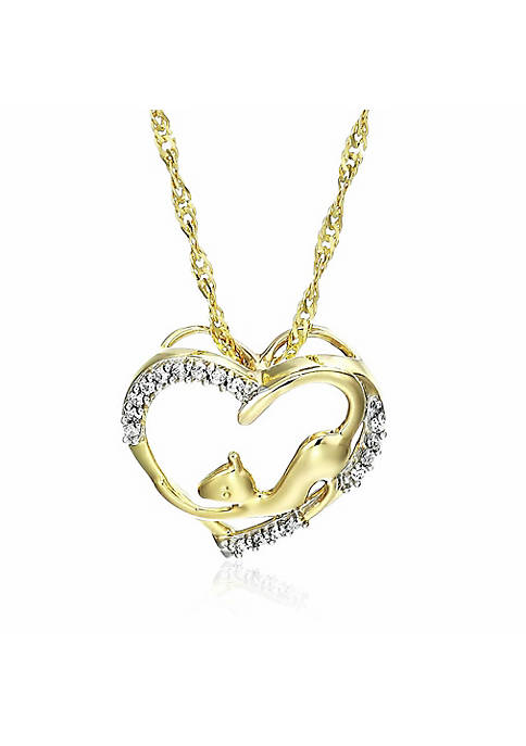 1/20 cttw Diamond Pet Heart Pendant Necklace 14K Yellow Gold 18 Inch Chain