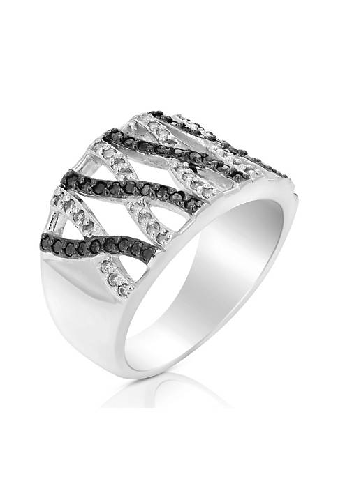 2/3 cttw Black and White Diamond Ring .925 Sterling Silver with Rhodium
