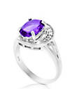 1.70 cttw Purple Amethyst Ring .925 Sterling Silver Rhodium Halo Oval 9x7 MM