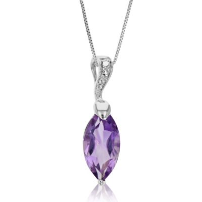 Marquise shaped purple AMETHYST  Sterling  Silver  925  purple Gemstone  PENDANT